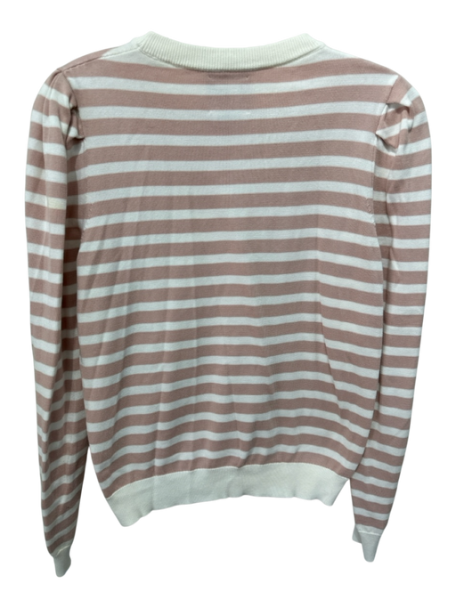 Le Lion Size S Blush Pink & White Cotton Horizontal Stripes Crew Neck Sweater Blush Pink & White / S