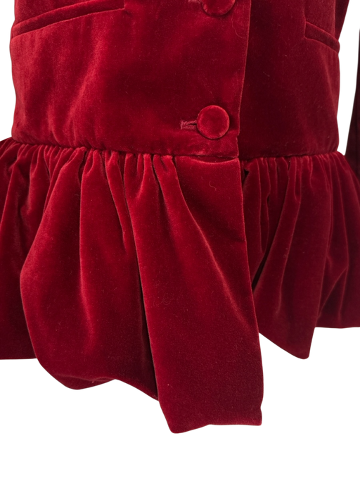 Liberowe Size XS Burgundy Red Cotton Velvet Button Down Peplum Jacket Burgundy Red / XS