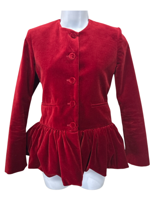 Liberowe Size XS Burgundy Red Cotton Velvet Button Down Peplum Jacket Burgundy Red / XS