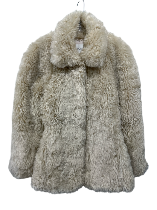 Ducie Size XS Beige Polyester Faux Fur Lapel Shag Hook & Eye Jacket Beige / XS