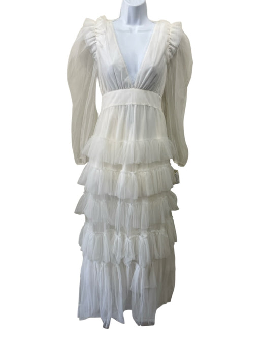 Loveshackfancy Size 0 White Rayon V Neck Tiered Skirt Long Sleeve Maxi Gown White / 0