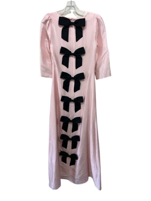 Olivia Rubin Size 0 Pink & Black Silk 3/4 Sleeve Bow back Maxi Gown Pink & Black / 0