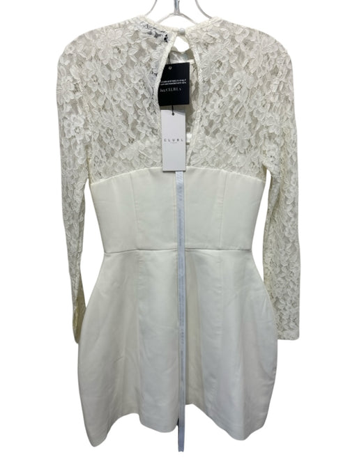 Club L London Size 2 Ivory White Polyester Lace Upper Long Sleeve Mini Dress Ivory White / 2