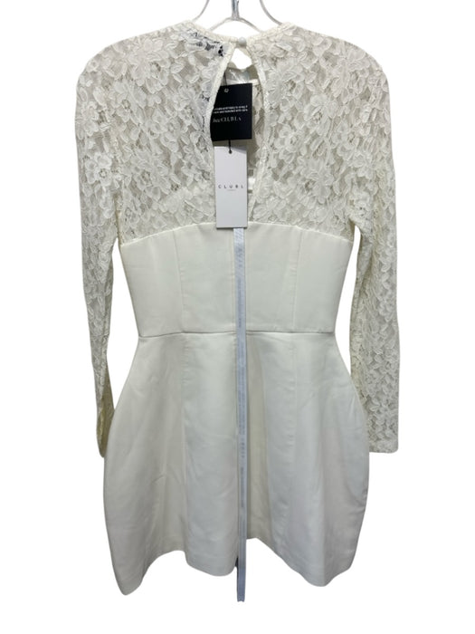 Club L London Size 2 Ivory White Polyester Lace Upper Long Sleeve Mini Dress Ivory White / 2