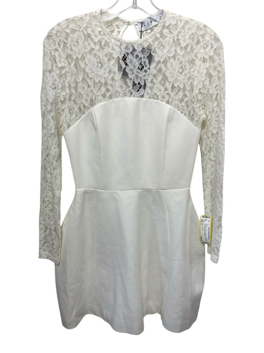 Club L London Size 2 Ivory White Polyester Lace Upper Long Sleeve Mini Dress Ivory White / 2