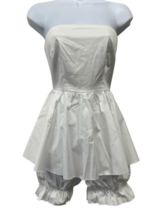 Contessa Mills Size XXS White Cotton Peplum Back Zip Strapless Bloomers Dress White / XXS