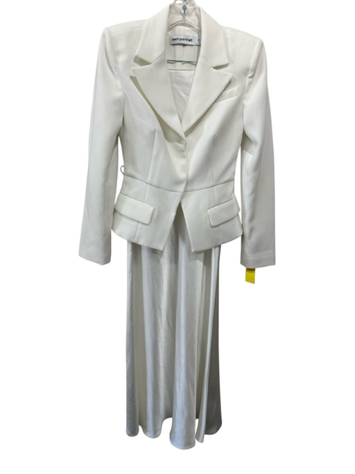 Self Portrait Size 0 White Polyester Blazer Satin Skirt Maxi Skirt Skirt Set White / 0