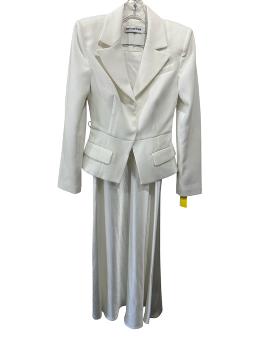 Self Portrait Size 0 White Polyester Blazer Satin Skirt Maxi Skirt Skirt Set White / 0