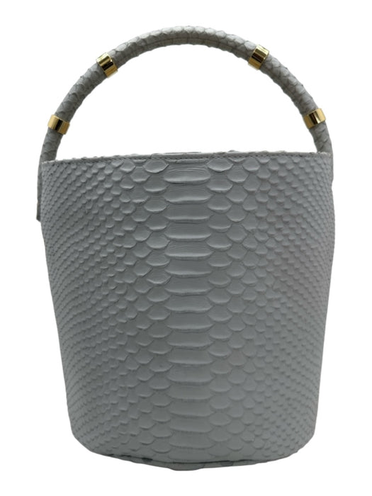 J. Lowery Slate Blue Embossed Leather Suede Interior Round Handle Bucket Bag Slate Blue / M