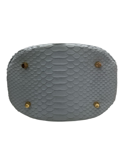 J. Lowery Slate Blue Embossed Leather Suede Interior Round Handle Bucket Bag Slate Blue / M