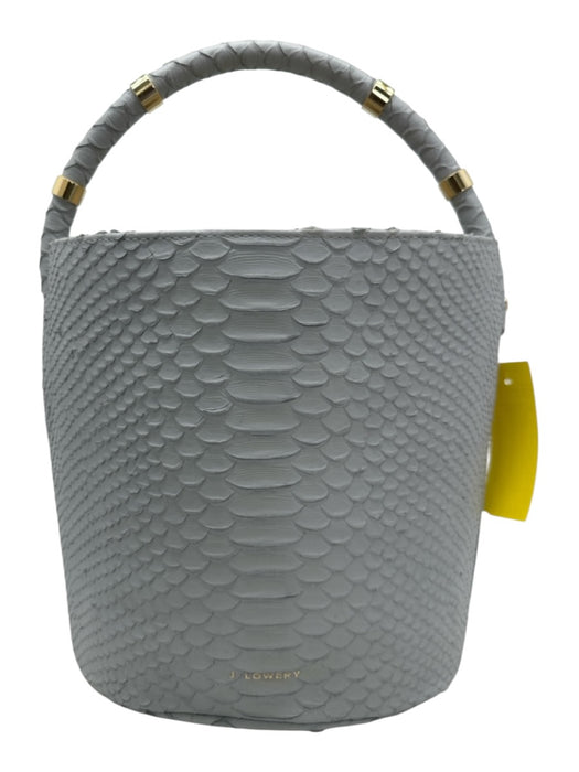 J. Lowery Slate Blue Embossed Leather Suede Interior Round Handle Bucket Bag Slate Blue / M