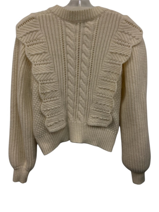 Vita Grace Size S Ivory White Acrylic Blend Faux Pearl Cable Knit Cardigan Ivory White / S