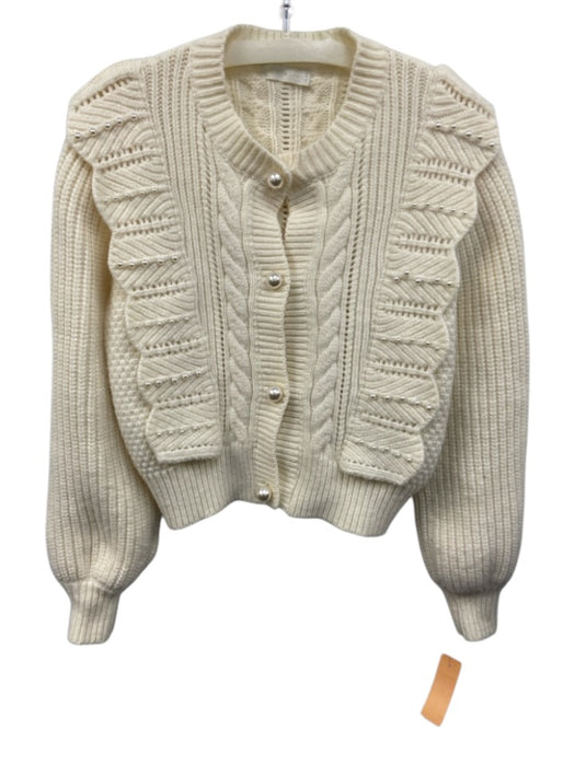 Vita Grace Size S Ivory White Acrylic Blend Faux Pearl Cable Knit Cardigan Ivory White / S