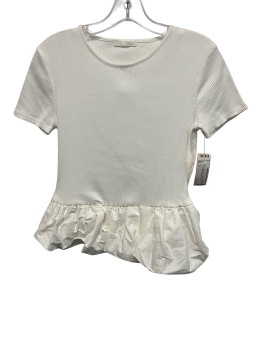 Zara Size S White Cotton Ribbed Bubble Hem Drop Waist T Shirt Top White / S