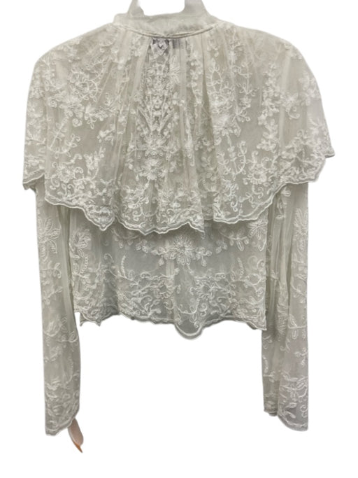 Sea New York Size XS White Polyamide Sheer Lace Long Sleeve Wide Collar Top White / XS