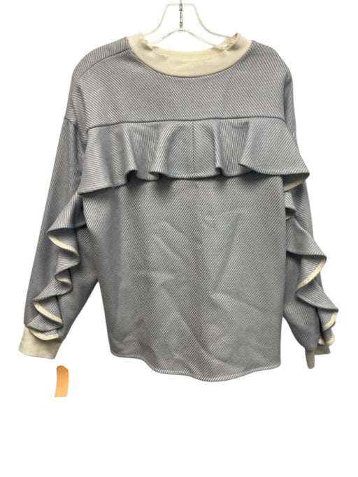 Tish Cox Size M Light blue & white Wool Diagonal Stripe Ruffle Sleeve Detail Top Light blue & white / M
