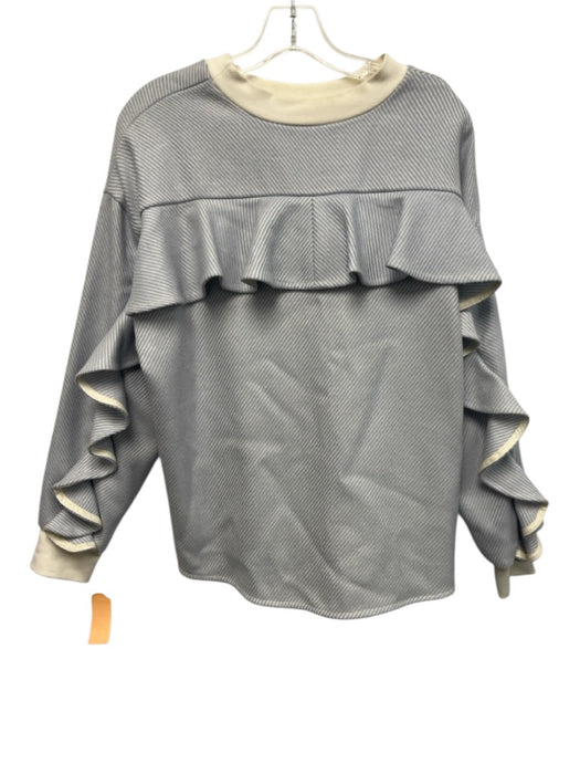Tish Cox Size M Light blue & white Wool Diagonal Stripe Ruffle Sleeve Detail Top Light blue & white / M