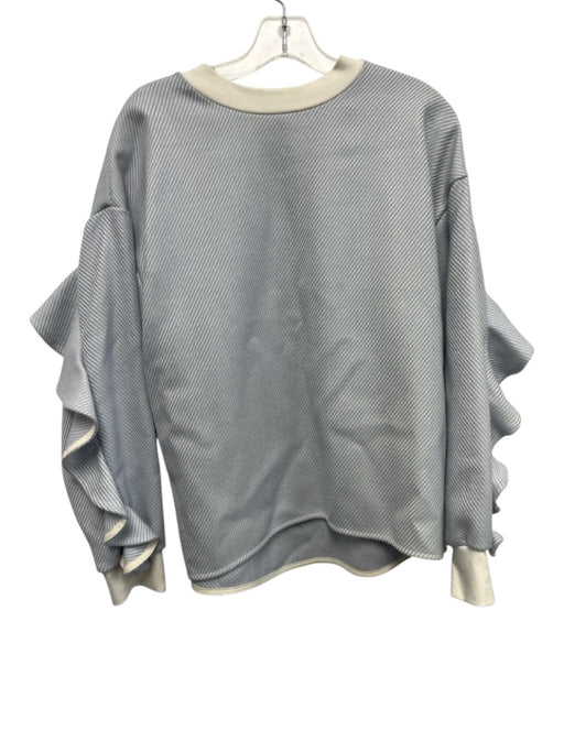 Tish Cox Size M Light blue & white Wool Diagonal Stripe Ruffle Sleeve Detail Top Light blue & white / M