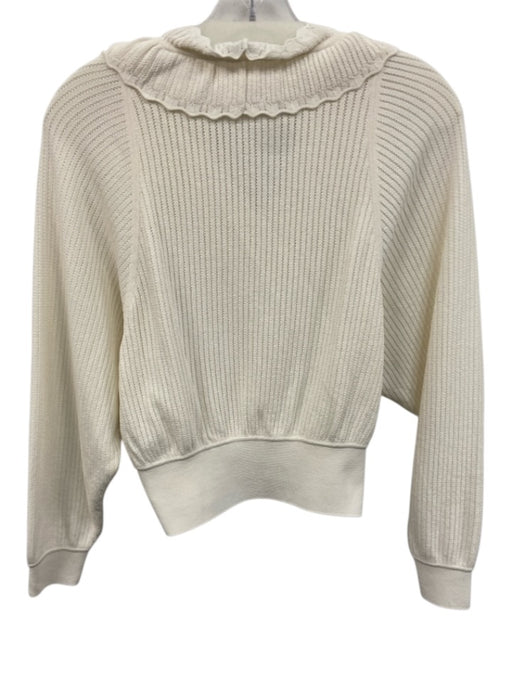 Molli Size XS White Cotton Blend Open Knit V Neck Ruffle Trim Crop Sweater White / XS