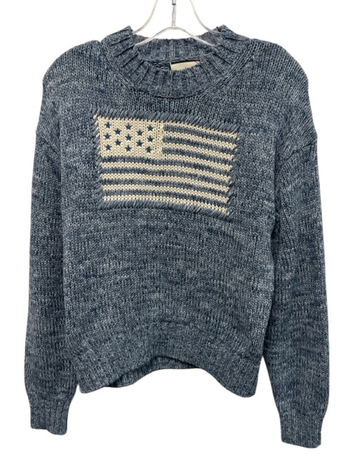 Tuckernuck Size XS Blue & White Cotton Crew Neck Flag Stitched Sweater Blue & White / XS