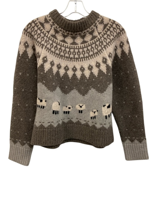 Sea New York Size XS Taupe & Gray Extrafine Merino Wool Sheep Fair Isle Sweater Taupe & Gray / XS