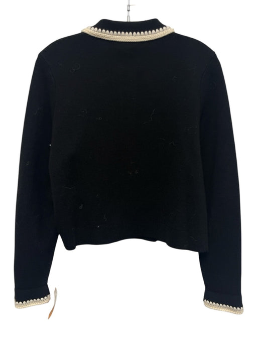 Sezane Size XS Black & Ivory Merino Wool whipstitch trim Collar Sweater Black & Ivory / XS