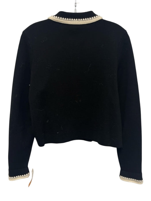 Sezane Size XS Black & Ivory Merino Wool whipstitch trim Collar Sweater Black & Ivory / XS