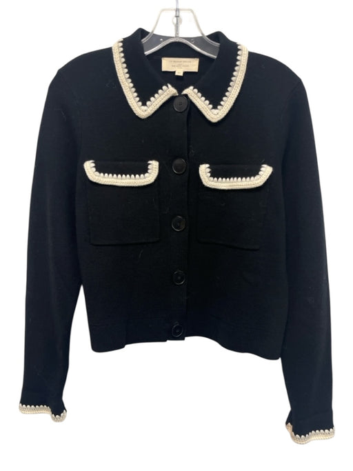 Sezane Size XS Black & Ivory Merino Wool whipstitch trim Collar Sweater Black & Ivory / XS