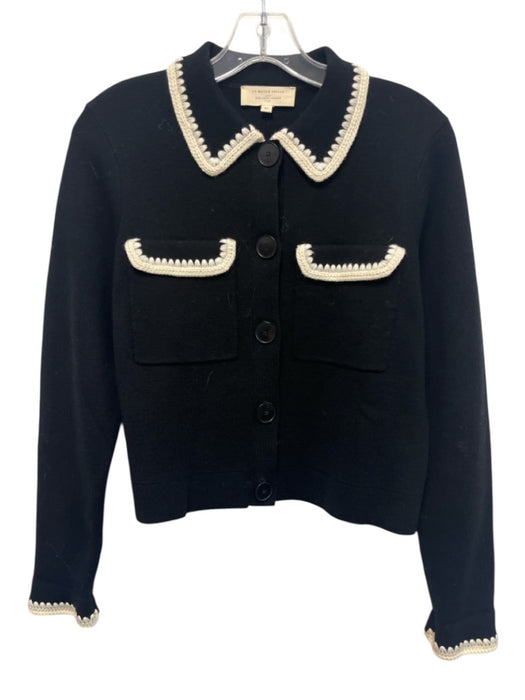 Sezane Size XS Black & Ivory Merino Wool whipstitch trim Collar Sweater Black & Ivory / XS