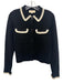 Sezane Size XS Black & Ivory Merino Wool whipstitch trim Collar Sweater Black & Ivory / XS