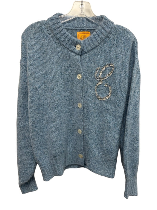 Le Lion Size S Blue Print Polyamide & Alpaca Metallic Shimmer Round Neck Sweater Blue Print / S