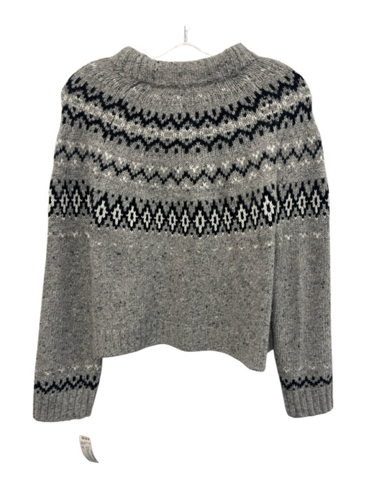 J Crew Size XS Gray, White, Black Merino Wool Button Front Mock Neck Sweater Gray, White, Black / XS
