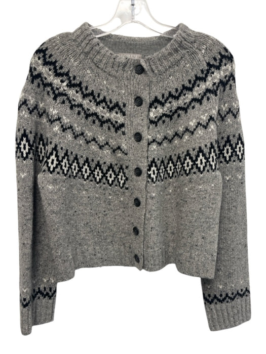 J Crew Size XS Gray, White, Black Merino Wool Button Front Mock Neck Sweater Gray, White, Black / XS