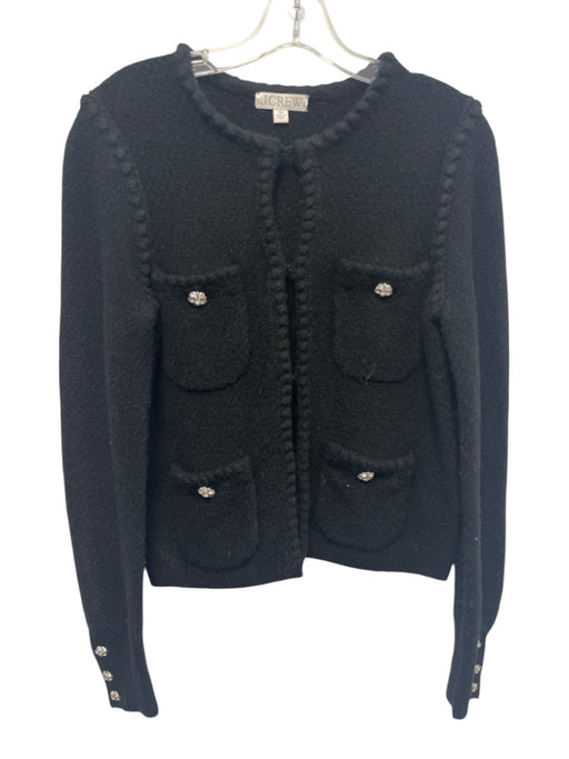 J Crew Size XS Black Acrylic Blend 4 Pocket Jeweled Buttons Trim Detail Sweater Black / XS