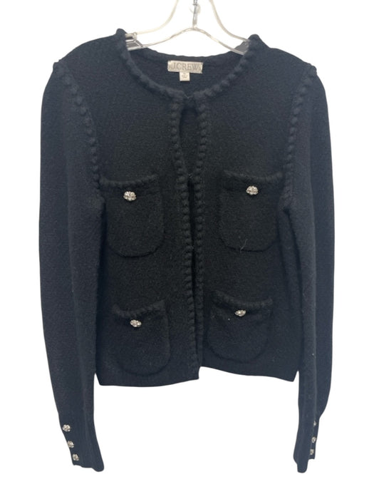 J Crew Size XS Black Acrylic Blend 4 Pocket Jeweled Buttons Trim Detail Sweater Black / XS