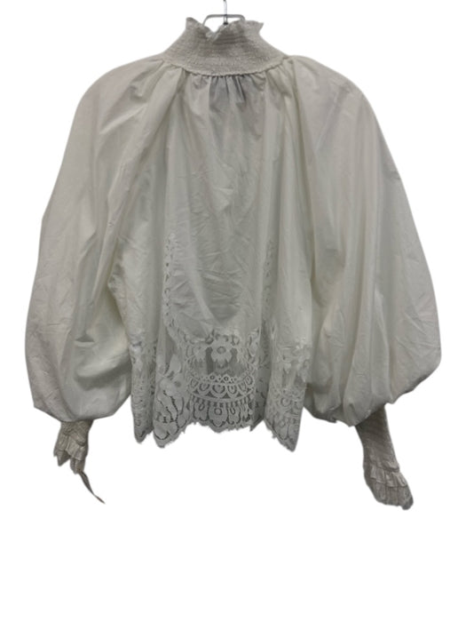 Mare Mare Size XS White Cotton Lace Trim Balloon Sleeve Smocked Neck Top White / XS