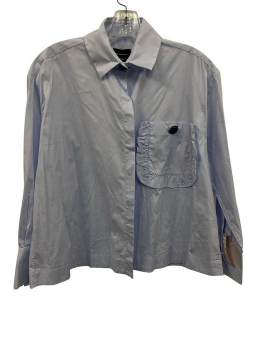 Massimo Dutti Size XS Light Blue & Black Cotton Button Neck Long Sleeve Top Light Blue & Black / XS