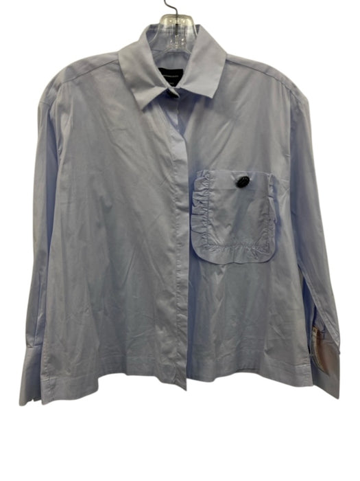 Massimo Dutti Size XS Light Blue & Black Cotton Button Neck Long Sleeve Top Light Blue & Black / XS