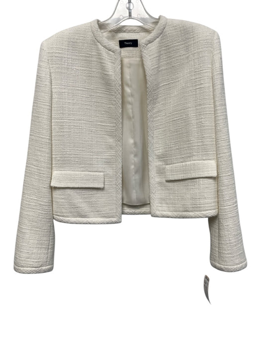 Theory Size 00 White Cotton & Polyamide Tweed Open Front Trim Long Sleeve Jacket White / 00