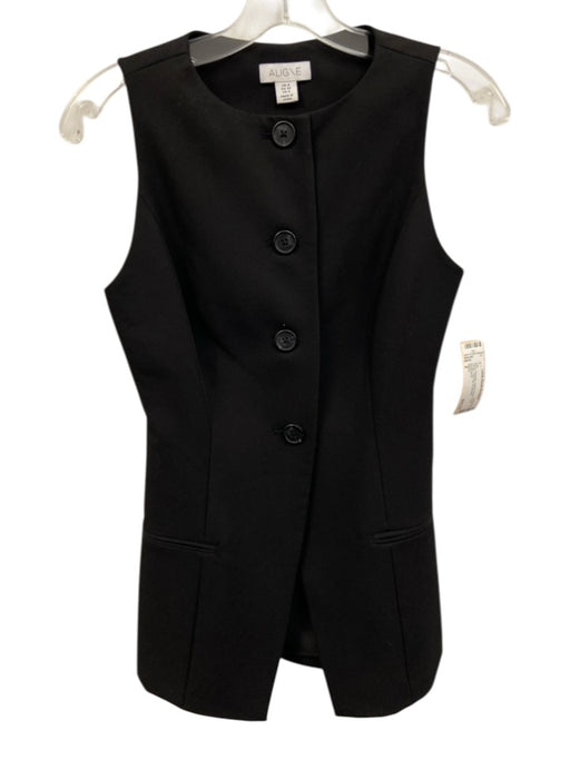 Aligne Size 2 Black Polyester Button Down Tunic Length Vest Top Top Black / 2