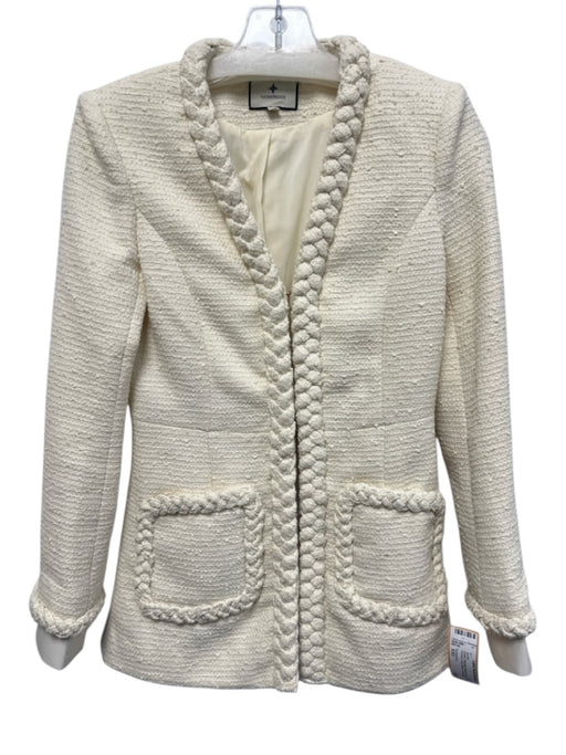 Tuckernuck Size XXS Cream Polyester Braided Detail Tweed Pockets Jacket Cream / XXS