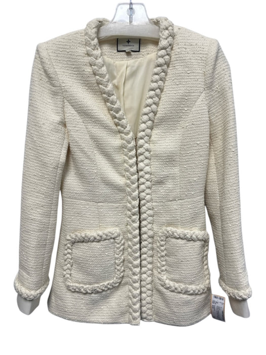 Tuckernuck Size XXS Cream Polyester Braided Detail Tweed Pockets Jacket Cream / XXS