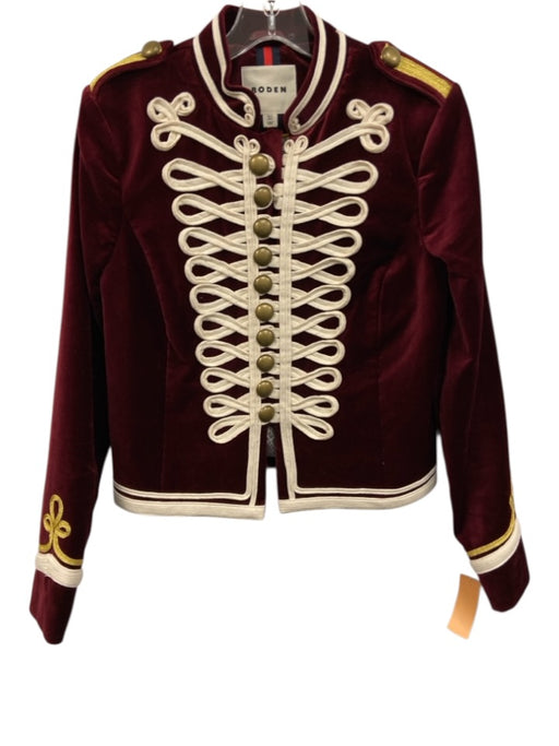 Boden Size 2 Burgundy & Ivory Cotton Velvet Band Style Napoleon Jacket Jacket Burgundy & Ivory / 2