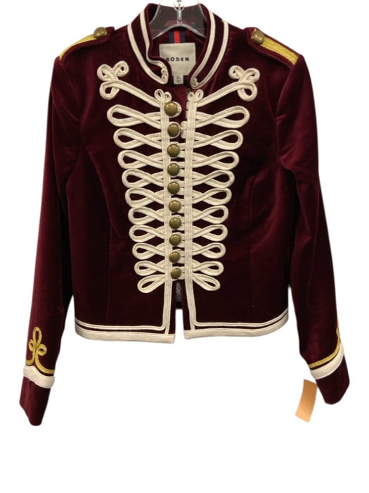 Boden Size 2 Burgundy & Ivory Cotton Velvet Band Style Napoleon Jacket Jacket Burgundy & Ivory / 2