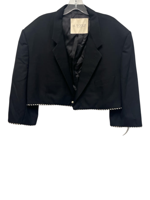 M. Woolf Size XS/S Black & White Trim 3/4 Sleeve One Button Blazer Jacket Black & White / XS/S
