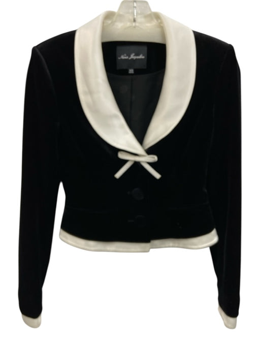 Nana Jacqueline Size XS Black & White Polyester Velvet Satin Collar Bow Jacket Black & White / XS