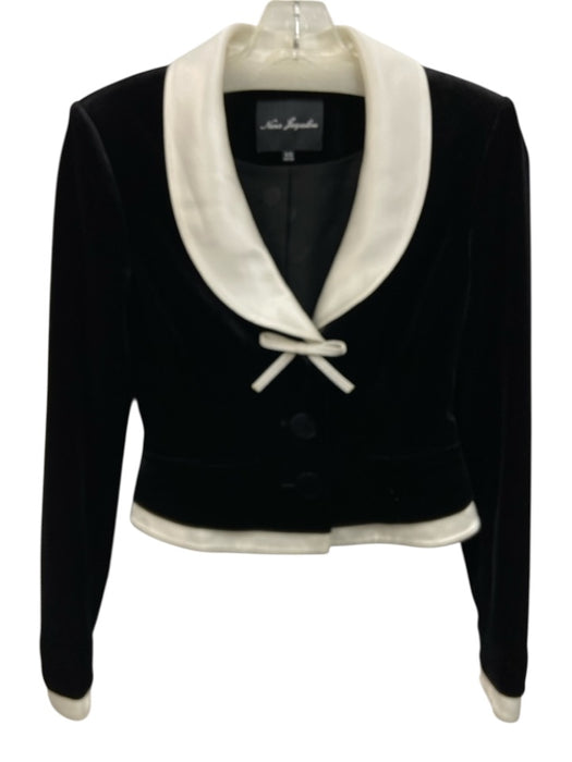 Nana Jacqueline Size XS Black & White Polyester Velvet Satin Collar Bow Jacket Black & White / XS
