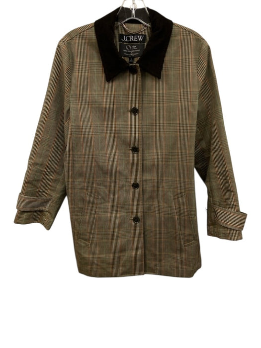 J Crew Size XS Tan, Brown, Red Cotton Plaid Corduroy collar Thigh Length Jacket Tan, Brown, Red / XS