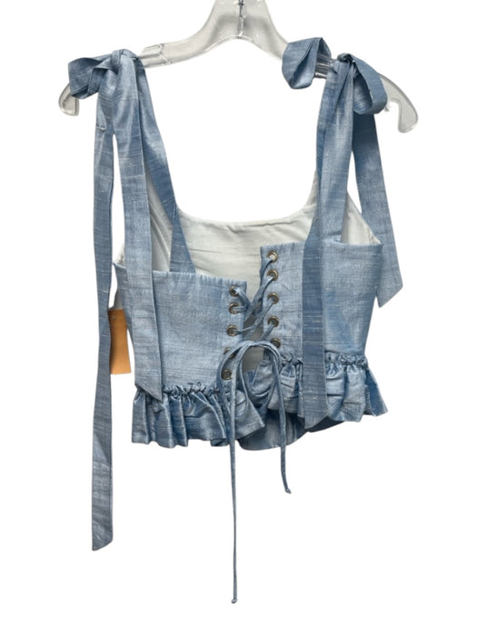 Louise New York Size XS Light Blue Silk Corset Ruffle Hem Tie Back Top Light Blue / XS