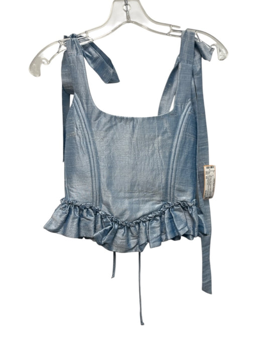 Louise New York Size XS Light Blue Silk Corset Ruffle Hem Tie Back Top Light Blue / XS
